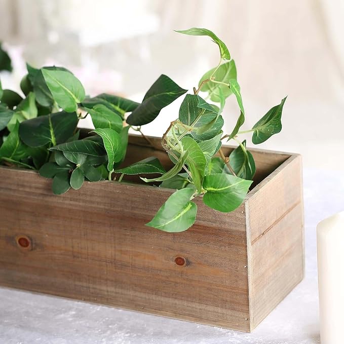 Efavormart 24"x6" Natural Rectangular Wood Planter Box Set with Removable Plastic Liners, DIY Rustic Wooden Box for Succulents, Wedding Centerpieces and Home Decor