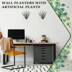 Jexine 4 Pcs Hanging Planters with Artificial Eucalyptus Metal Hanging Vase Indoor Plants Holder Modern Geometric Boho Bathroom Wall Decor for Living Room Home Office (Eucalyptus,White)