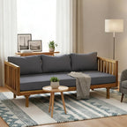 Merax Solid Acacia Wood Couch Chaise Lounge Chair Indoor, 3 Seater Daybed Sofa Couches with Cushions & Pillow, Heavy Frame Day Bed for Living Room, Office, Outdoor, Balcony, Patio, Water Resistant