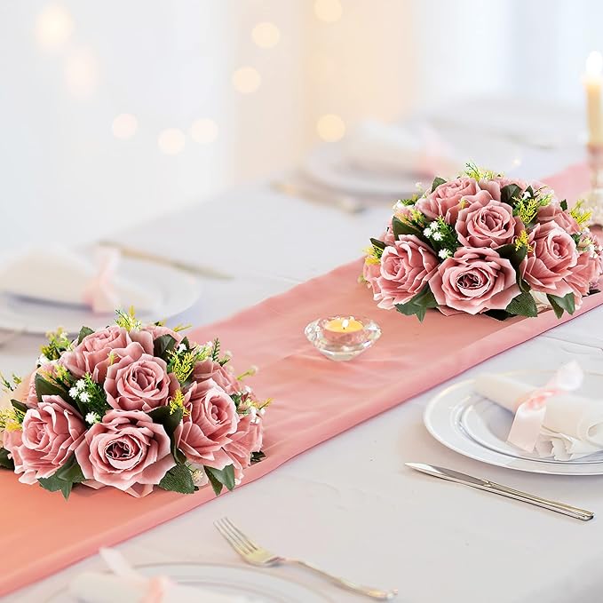 Artificial Flower Ball Centerpieces, Dusty Rose Silk Roses for Weddings