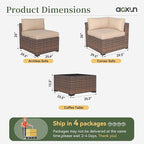 Aoxun 14 Piece Patio Furniture Set Wicker Rattan Patio Conversation Set Outdoor Sectional Sofa Set with Coffee Table and Thickened Cushions, Beige(Waterproof Cover Included)