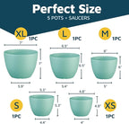 Lifemaster Planter Pots with Drainage Holes - Lightweight, Durable, and Space-Saving Pots for Indoor and Outdoor - Versatile Functionality, Simple Modern Design, Set of 5 Plastic Planter Pots - Aqua