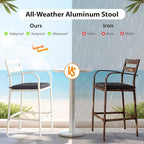 VINGLI 3-Piece Outdoor Bar Set, Aluminum Bar Height Table & 2 Chairs with Cushions, Counter Height Patio Furniture for Backyard, Poolside, Garden, Bistro, Indoor Outdoor Use (White)
