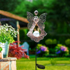 KAIXOXIN LEDs Solar Stake Lights for Garden Metal Warm White, Memorial Gift - Perfect as Remembrance & Sympathy Gifts (Angel-Bronze) (Angel)