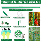 Cludoo 94PCS Garden Stakes Set with 30 Sets Fiberglass Plant Stakes Sticks Supports and Accessories, DIY 4ft 5ft 6ft 7ft Tomato Stakes for Tomato,Vegetables, Pepper, Indoor Outdoor Spring Plants