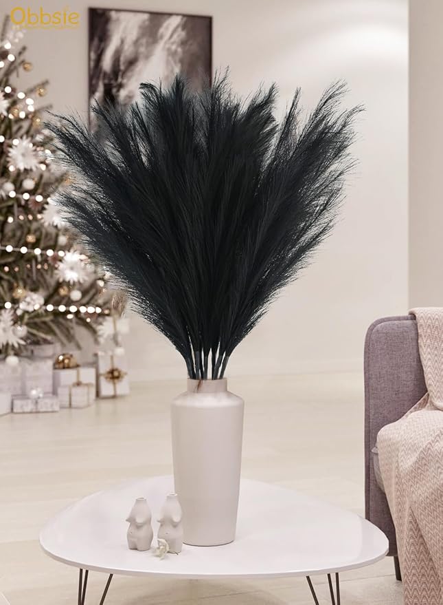 Artificial Pampas Grass Stems, 8 Pack 35 Inch Black Silk Plumes