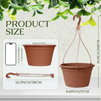 VIDELLY 4 Pcs Hanging Planters for Indoor Plants,10" Large Plastic Hanging Basket with Drainage Trays & Chain Holder for Outdoor Indoor Plants Garden Balcony Decoration, Brown