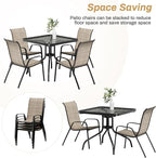 Arlopu 5 Piece Outdoor Patio Dining Set (Umbrella not Included), Porch Furniture with 4 Textline Chairs, 1 Square Glass Table for Garden, Backyard and Poolside, Lawn (Browm)