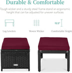 Best Choice Products Set of 2 Wicker Ottomans, Multipurpose Outdoor Furniture for Patio, Backyard, Additional Seating, Footrest, Side Table w/Removable Cushions, Steel Frame - Deep Burgundy/Black