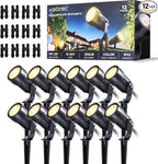HIBOITEC 12 Pack Low Voltage Landscape Lighting, 5W LED Landscape Spotlights with Fastlock Connectors, 2900K Warm White, 12-24V AC/DC Outdoor Waterproof Spot Light for Trees, Yard & Walls,CRI92+