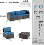 HOMREST 6 Pieces Patio Furniture Sets, Rattan Daybed with Retractable Canopy, Outdoor Sectional Sofa Set with Adjustable Backrest, Chaise Chair Sunbed for Garden Poolside Backyard (Blue)