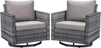 Belord Wicker Chairs Outdoor Bistro Set Oversize Patio Swivel Rocker, Rattan Outdoor Seating Set of 2 Swivel Glider Chairs Wicker Furniture for Porch Deck Backyard with Water-Resistant
