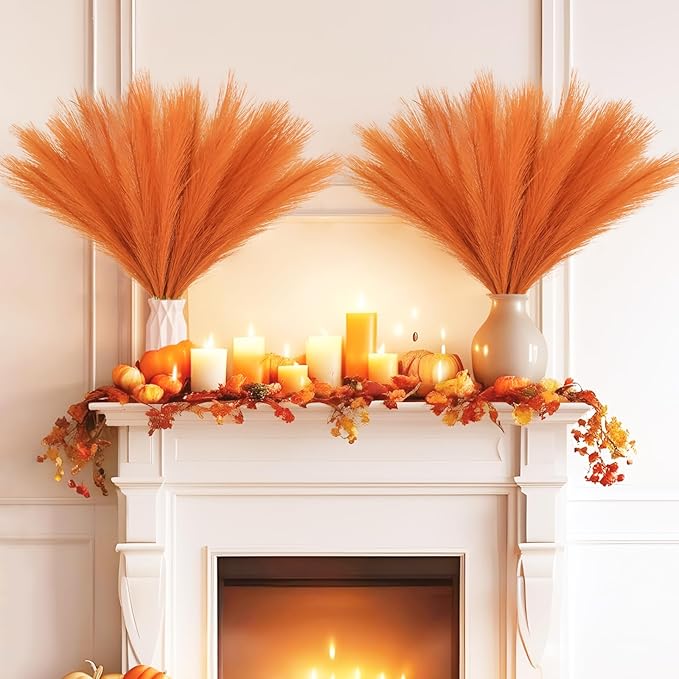 Artificial Pampas Grass Stems, 50 Pack, Burnt Orange, 21.6 Inch