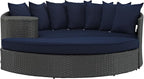 Modway Sojourn Wicker Rattan Outdoor Patio Sunbrella Fabric Daybed in Canvas Navy