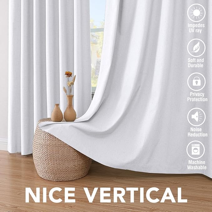 H.VERSAILTEX Primitive Polyester and Acrylic Curtains 100% Blackout Curtain Drapes Burlap Curtains with White Thermal Insulated Liner, Grommet Top Drapes (2 Panels, 42 x 84 Inch, Bright White)