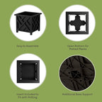 Lattice Design Outdoor Planter Box - 14.75” Square 13” Tall Black Plant Pot - Decorative Plant Pots for Front Porch Decor - Flower Pots Outdoor Planters for Porch Patio or Garden Decor by Pure Garden