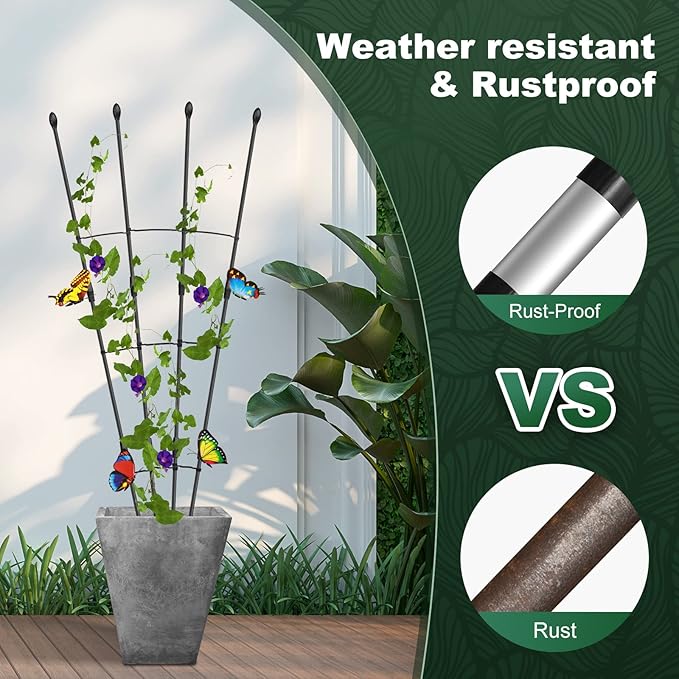 Garden Trellis for Climbing Plants Outdoor & Indoor, 47in Obelisk Trellis and Tomato cage 2 Shapes Rustproof Plant Support for Indoor Plants Trellis for Potted Plants with 5pcs Decorative Butterfly