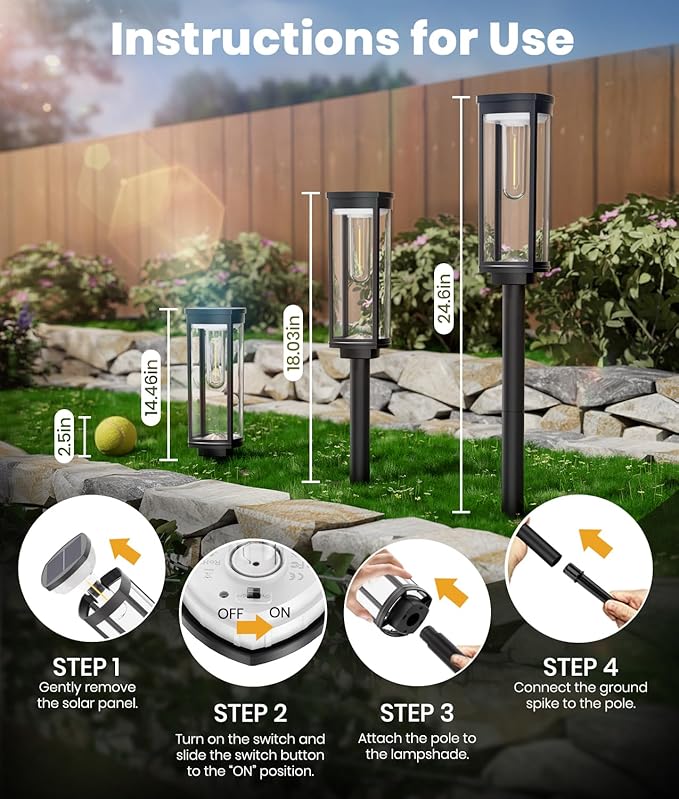 Solar Pathway Lights Outdoor Warm White 8-Pack Waterproof IP65, Auto On/Off Solar Powered Walkway Lighting for Driveway Yard Garden, Upgraded Landscape Lights Outside