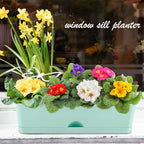 6 Pack Rectangle Planter 16x4.4 Inch Window Boxes Planters Rectangular Large Window Sill Planters Indoor Self Watering Plant Pots with Drainage Holes and Saucers Succulent Herb Flower Pots, Blue
