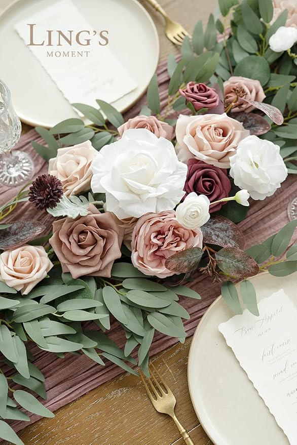 Artificial Flower Garland, 6 Ft Dusty Rose Eucalyptus Willow Leaf