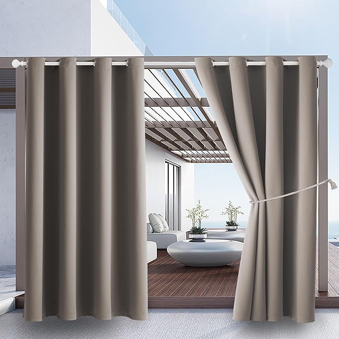 DIVA EN CAMINO DEC Outdoor Patio Curtain Waterproof Darkening Thermal Insulated Indoor Curtains for Bedroom, Porch, Living Room, Pergola, Cabana, W52 x L132, Taupe, Set of 2 Panels
