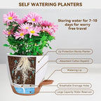 7/6.5/6/5.5/5 Inch Self Watering Pots, Plastic Flower Pots with Multi Mesh Drainage Holes and Deep Reservoir for Indoor Outdoor Garden Plants and Flowers (Black, 5/5.5/6/6.5/7)