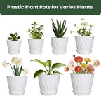Flower Pots, 7/6.5/6/5.5/5/4.5/4 inch Plastic Plant Pots, 7 Pack Planter for Indoor Outdoor Plants, Nursery Planting Pot with Drainage Holes and Trays (White)
