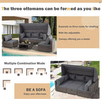 HOMREST 6 Pieces Patio Furniture Sets, Outdoor Daybed with Canopy, Rattan Outdoor Sectional Sofa Set with Adjustable Backrest, Chaise Chair Sunbed for Garden Poolside Backyard（Gray）