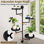 Rotating Window Plant Shelves with Adjustable Knobs, 4 Tiers Metal Wall Shelf for Plants Indoor, Sturdy Hanging Plant Holder, Window Wall Decor & Gardening Gifts (Black)