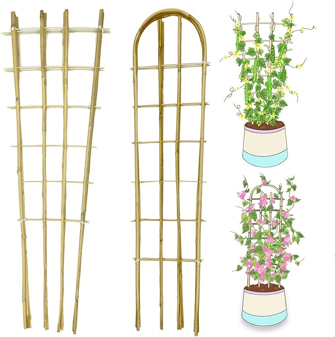 Natural Bamboo Trellis, 4Feet,Fan-Shaped+U-Shape,4Pack,Plant Support Trellis for Outdoor and Indoor Potted Climbing Plants,Vegetables, Cucumber, Tomato, Hoya,