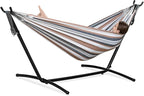 PNAEUT Double Hammocks with Stand for Outside, Portable Space Saving Heavy-Duty Steel Frame for Indoor Outdoor Patio Yard, Easy Assembly, 2 Person 450 lbs Capacity (Coffee)