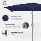 JEAREY 6.5x10 ft Rectangular Patio Umbrellas Rectangle Outdoor Umbrella with Push Button Tilt and Crank, Market Table Umbrella 6 Sturdy Ribs UV Protection for Poolside Garden Backyard Deck, Navy