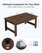 SERWALL HDPE Patio Coffee Table, Rectangle Outdoor Coffee Table, All-Weather Coffee Side Table for Balcony, Poolside, Deck, Garden, Coffee Brown