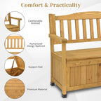 Outvita Outdoor Wood Storage Bench, Wooden Large Deck Box with Seating & Armrest, Waterproof Patio Organizer Loveseat for Garden Porch Deck Backyard Poolside(Yellow)