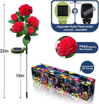 Solar Flower Lights Outdoor - Upgraded New Material Two Modes Realistic LED Solar Powered Waterproof Lights with 5 Roses, Solar Decorative Stake Lights for Garden (Red, 2 Pack)