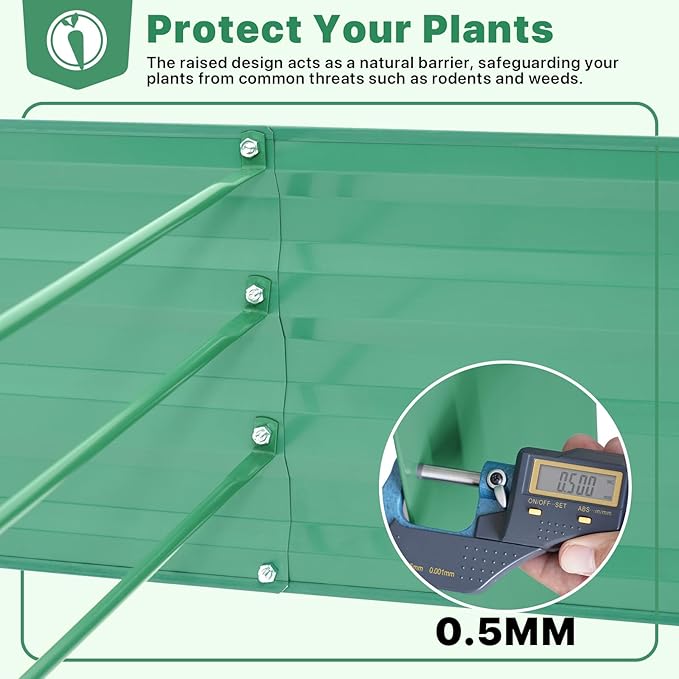 ONCEMORE Galvanized Raised Garden Bed for Vegetables Flowers Herbs, Metal Raised Garden Bed Kit with 2 PCS Tomato Cage, Gloves, Trellis Netting, Plant Labels, Plant Ties, Green 6×3×1FT
