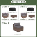Aoxun 10 Piece Patio Furniture Set Wicker Rattan Patio Conversation Set Outdoor Sectional Sofa Set with Coffee Table and Thickened Cushions, Gray(Waterproof Cover Included)