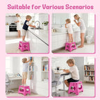 ACSTEP Folding Step Stool 11 Inch, Sturdy Plastic Foldable Step Stool for Kids & Adults, Non Slip Lightweight Collapsible Foot Stools Holds 300 lbs, Ideal for Kitchen, Bathroom, Bedroom, Rose red