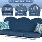 3 Seat Outdoor Porch Patio Swing with Stand 800lbs 2-in-1 Convertible Swing Bed with Adjustable Canopy & Removable Cushion for Yard Garden Deck (Blue, Square Tube)