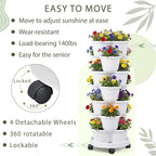 Umigy 2 Set White 7 Tier Stackable Vertical Planters with Removable Wheels and Tools Tower Planters Strawberry Herb Flower Vegetable Pots Indoor Outdoor Gardening Pots