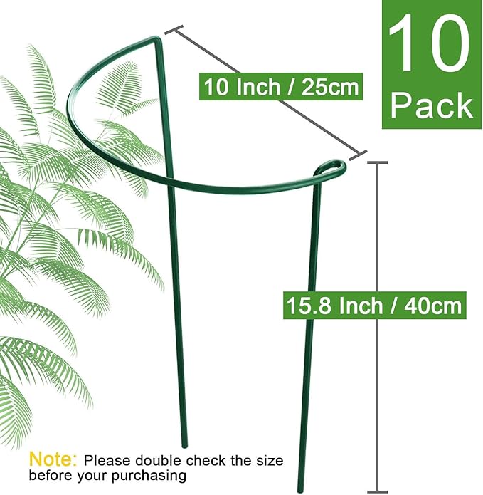Plant Support Cages 10 Pack Dark Green Iron Half Circle Stakes