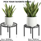 TOSKING Heavy Duty Metal Plant Stand for Indoor Outdoor, 10.2" Rustproof Wrought Iron Potted Plant Holder with 4 Adjustable Feet, Modern Geometric Pattern Round Rack for Drink Dispenser, Black