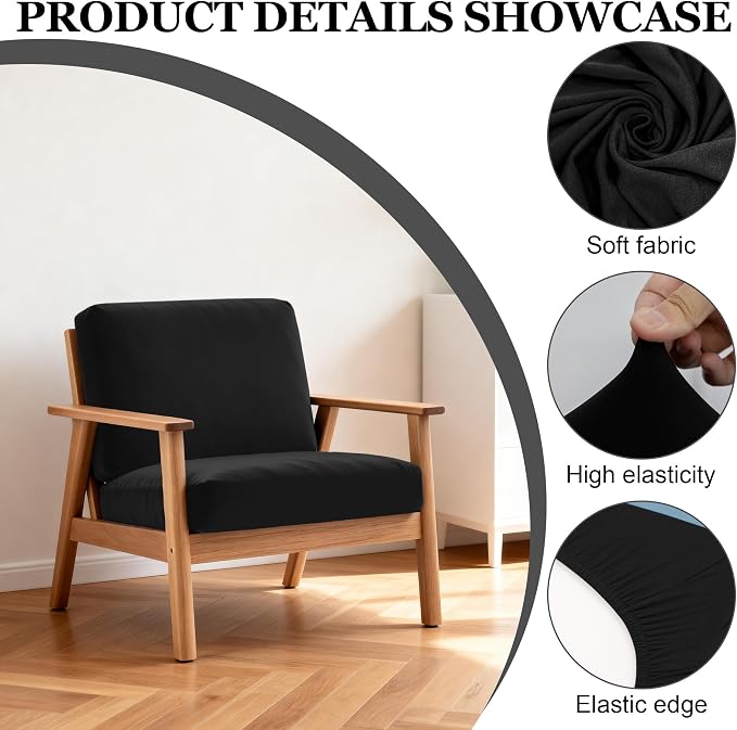 Cushion Covers 4-Pack Black Stretch Fit Patio Sofa Seat Covers