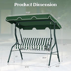 Tangkula 3 Person Porch Swing, Patio Swing with Removable Cushion & Powder-Coated Steel Frame, Outdoor Swing with Canopy for Porch, Backyard, Garden, Balcony (Green)