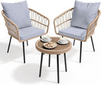 YITAHOME 3 Piece Bistro Set Outdoor with Thick Cushions&Table All-Weather Wicker Patio Furniture Set with Armrest Rattan Conversation Set for Balcony, Backyard, Pool, Porch, Deck - Grey