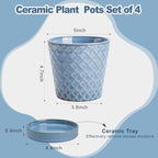 EFISPSS Plant Pots,5 Inch Pots for Indoor Plants,Planters with Drainage Hole and Saucer, Ceramic Flower Pots Desktop Office Windowsill Decoration Gift Set of 4 - Sky Blue