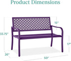 Best Choice Products Outdoor Bench 2-Person Metal Steel Benches Furniture for Garden, Patio, Porch, Entryway w/Geometric Backrest, 790lb Capacity - Dark Purple
