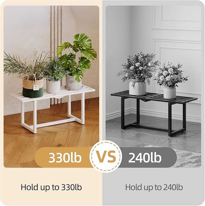 Modern Outdoor Plant Stand for Indoor Corner, Foldable Metal Plant Display Shelf for Multiple Pots,Mid Century Slatted Bench for Garden, Patio Load Bearing 330 lbs 26" L x 10.4" H x 8.6" W 2 Pack White