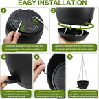 WOUSIWER Self Watering Hanging Planters, 2 Pack 10'' Plastic Pots with Drainage Holes & Reservoir Tray (Black) | Indoor & Outdoor Use for Ferns, Ivy, Herbs, Succulents