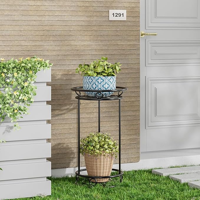 Plant Stand Indoor Outdoor - Metal Planter Holder Shelf Tall Tiered Flower Pot Display Organizer Rack for Garden, Patio, Living Room, Bathroom, Office (Black)